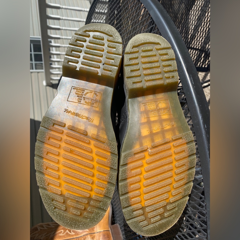 Dr. Martens Black Leather Combat Boots with Yellow Stitching - Picture 4 of 8
